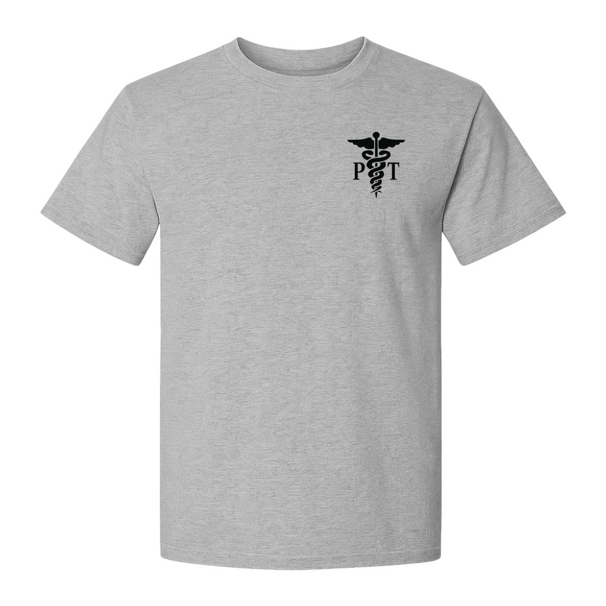 Physical Therapist T-Shirt, Small Left Chest PT Caduceus Design for Therapy Professionals