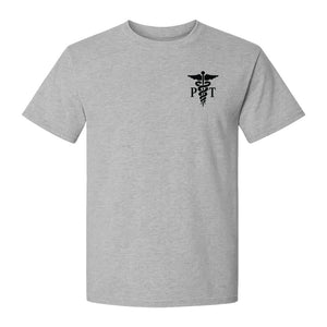 Physical Therapist T-Shirt, Small Left Chest PT Caduceus Design for Therapy Professionals