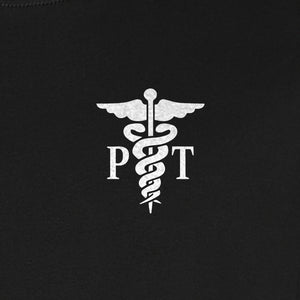 Physical Therapist T-Shirt, Small Left Chest PT Caduceus Design for Therapy Professionals