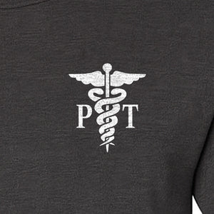 Physical Therapist T-Shirt, Small Left Chest PT Caduceus Design for Therapy Professionals