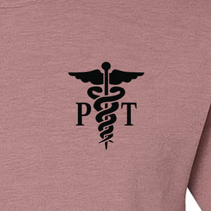 Physical Therapist T-Shirt, Small Left Chest PT Caduceus Design for Therapy Professionals