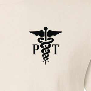 Physical Therapist T-Shirt, Small Left Chest PT Caduceus Design for Therapy Professionals