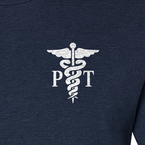 Physical Therapist T-Shirt, Small Left Chest PT Caduceus Design for Therapy Professionals