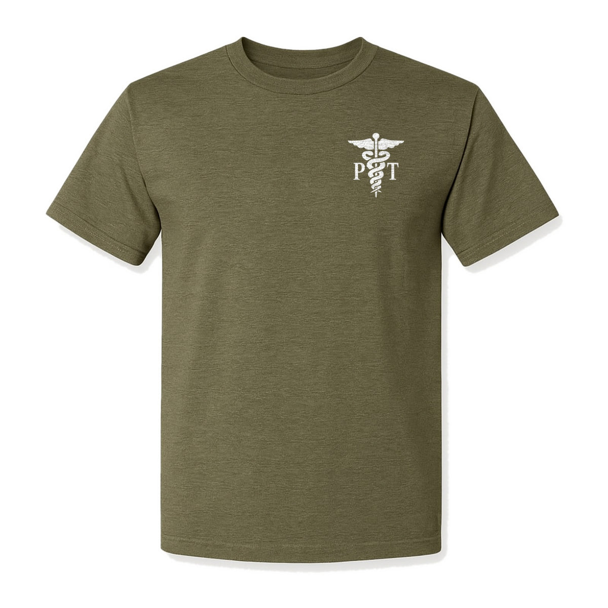Physical Therapist T-Shirt, Small Left Chest PT Caduceus Design for Therapy Professionals