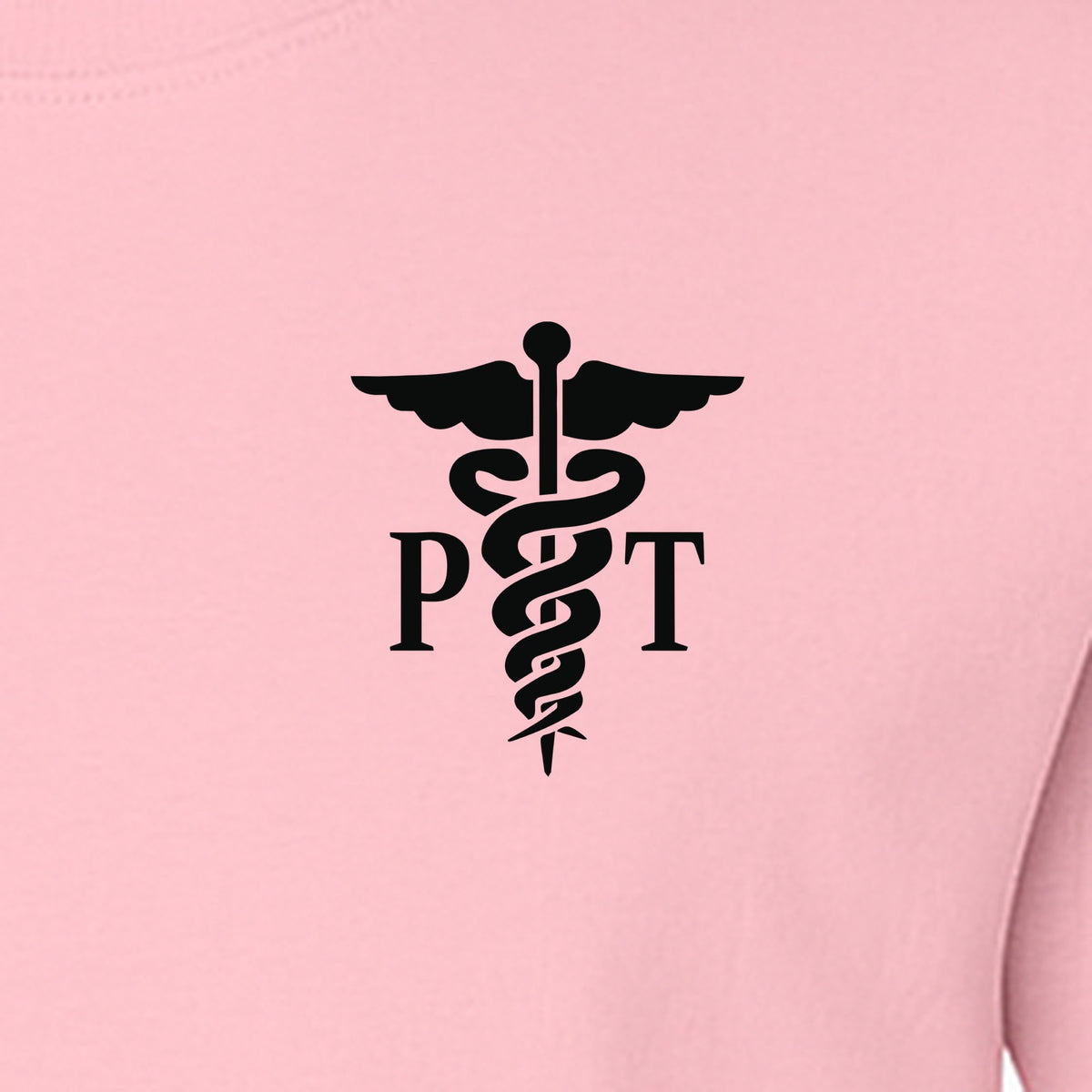 Physical Therapist T-Shirt, Small Left Chest PT Caduceus Design for Therapy Professionals