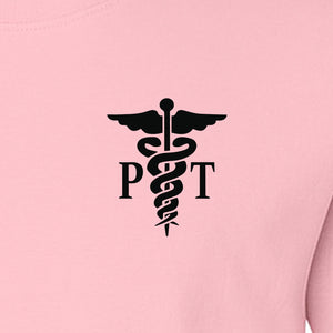 Physical Therapist T-Shirt, Small Left Chest PT Caduceus Design for Therapy Professionals