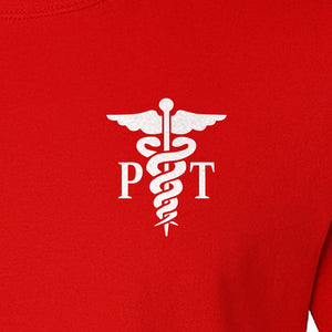 Physical Therapist T-Shirt, Small Left Chest PT Caduceus Design for Therapy Professionals
