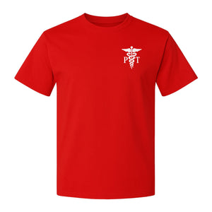 Physical Therapist T-Shirt, Small Left Chest PT Caduceus Design for Therapy Professionals