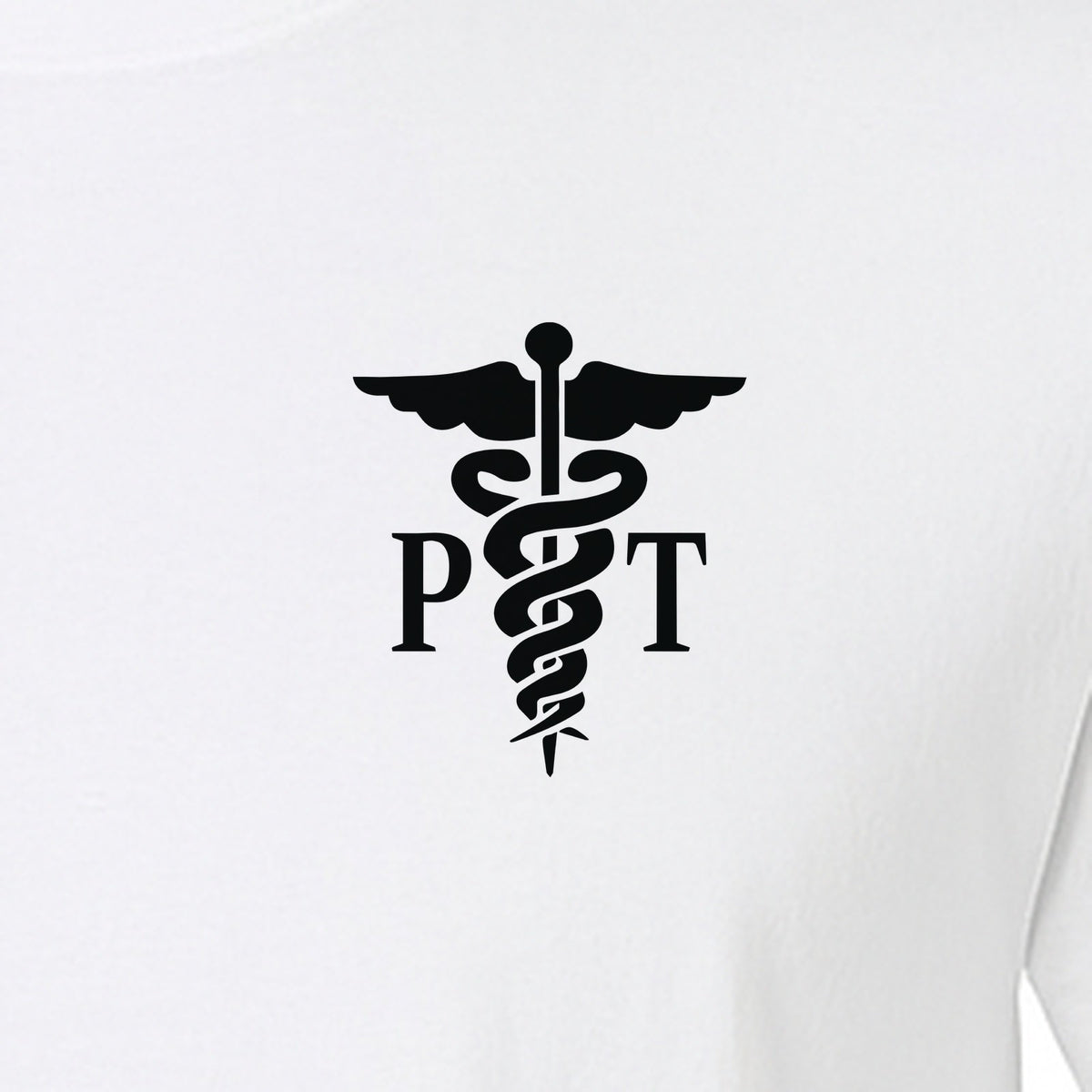 Physical Therapist T-Shirt, Small Left Chest PT Caduceus Design for Therapy Professionals