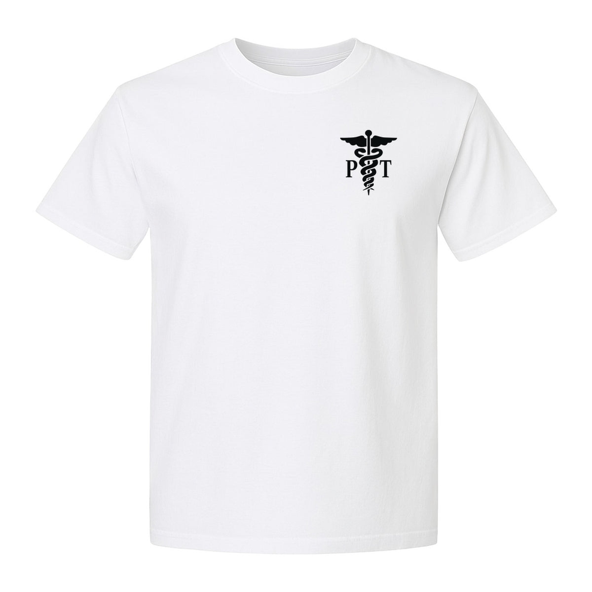 Physical Therapist T-Shirt, Small Left Chest PT Caduceus Design for Therapy Professionals