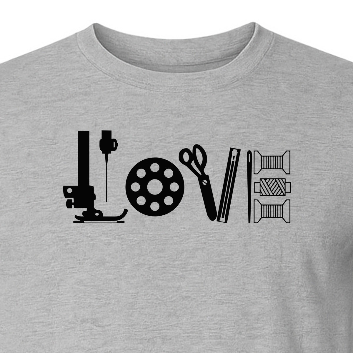 Sewing T-Shirt, Love Machine with Button and Scissors Graphic for Quilters, Seamstresses and Crafters