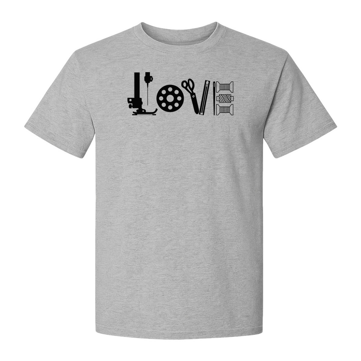 Sewing T-Shirt, Love Machine with Button and Scissors Graphic for Quilters, Seamstresses and Crafters