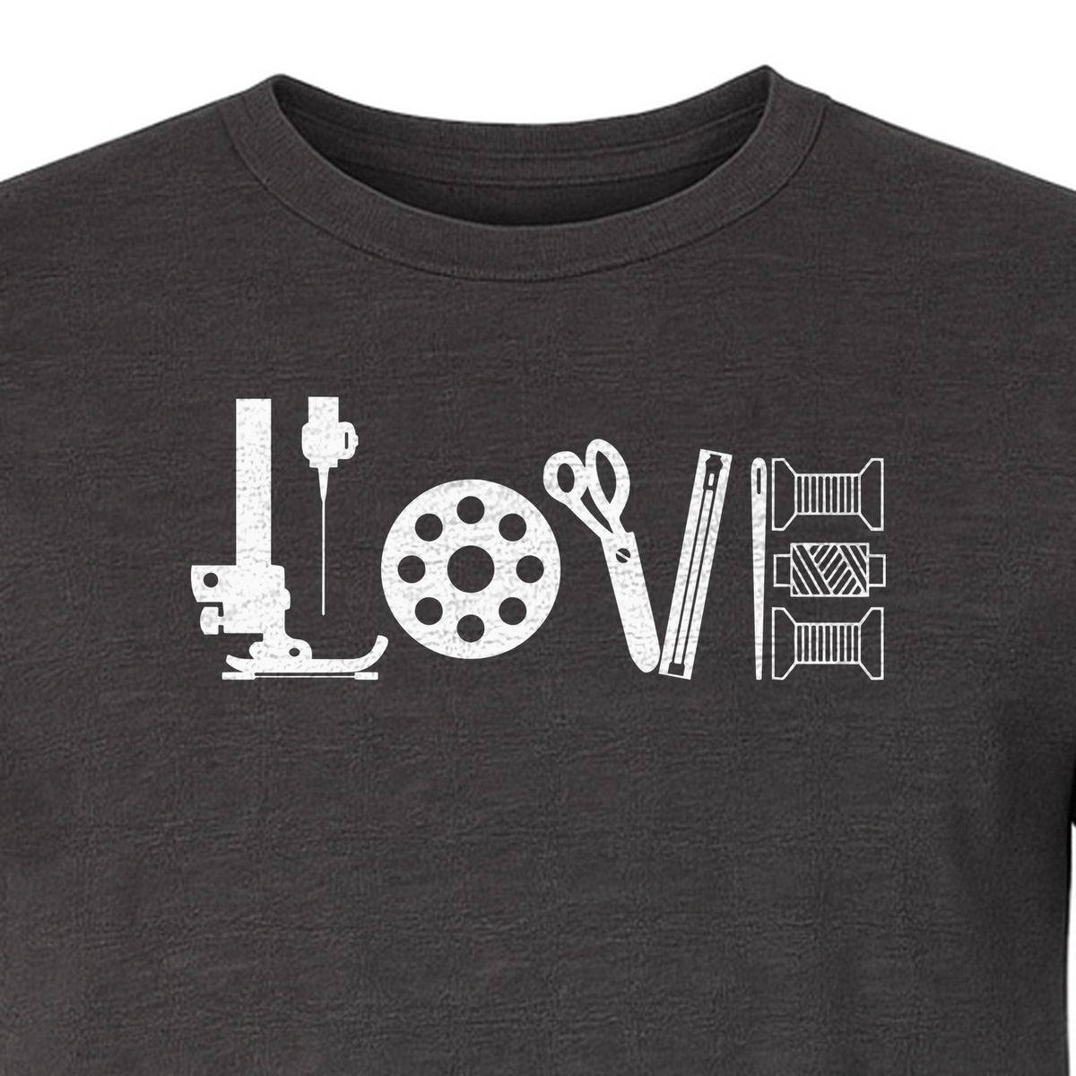 Sewing T-Shirt, Love Machine with Button and Scissors Graphic for Quilters, Seamstresses and Crafters