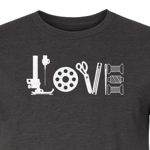 Sewing T-Shirt, Love Machine with Button and Scissors Graphic for Quilters, Seamstresses and Crafters