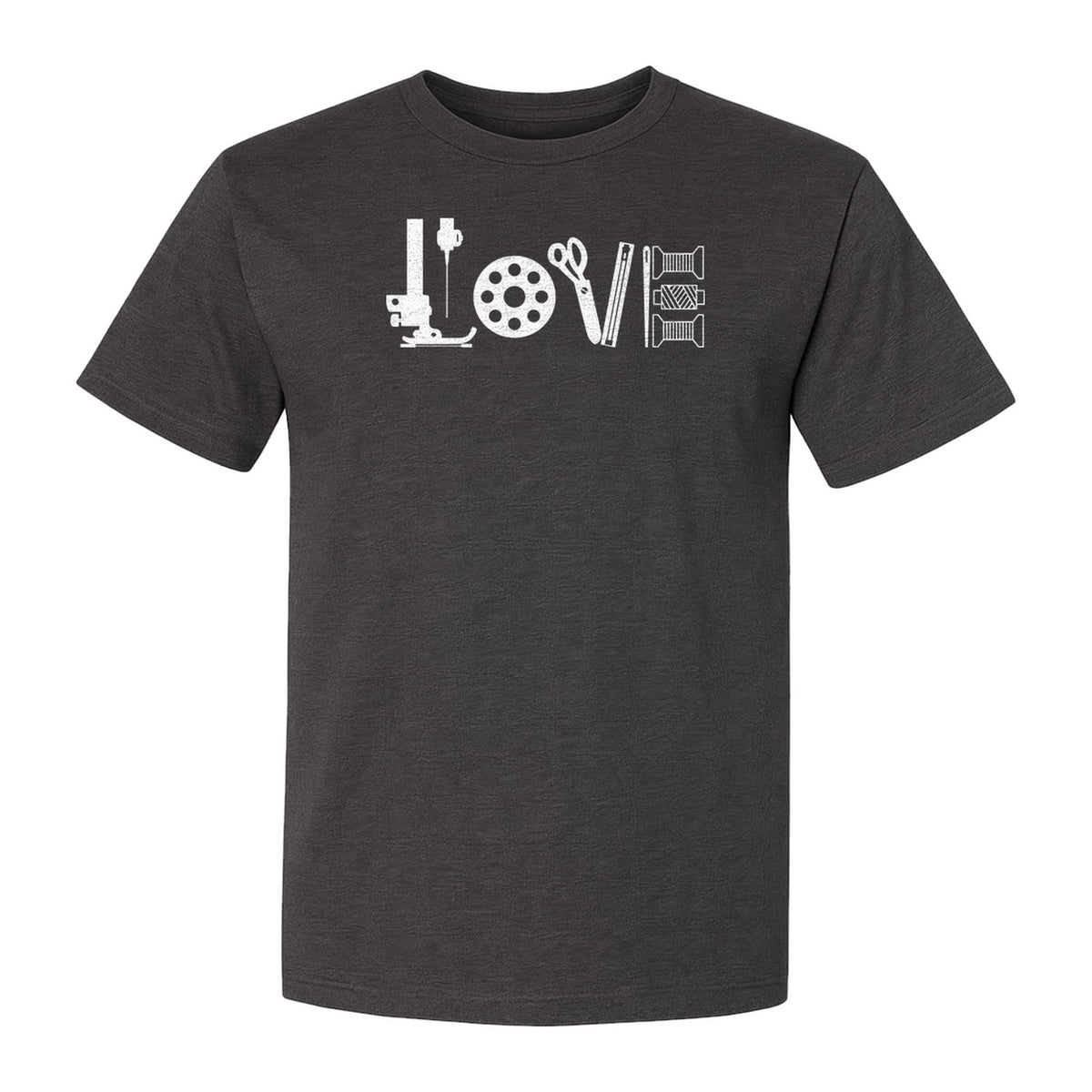 Sewing T-Shirt, Love Machine with Button and Scissors Graphic for Quilters, Seamstresses and Crafters