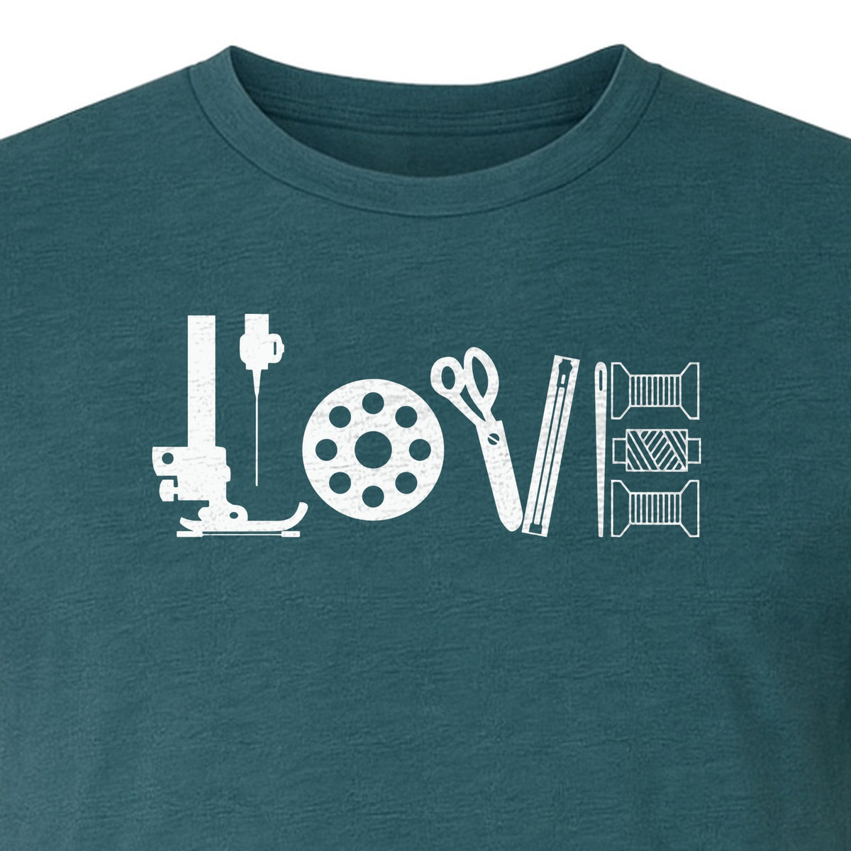 Sewing T-Shirt, Love Machine with Button and Scissors Graphic for Quilters, Seamstresses and Crafters