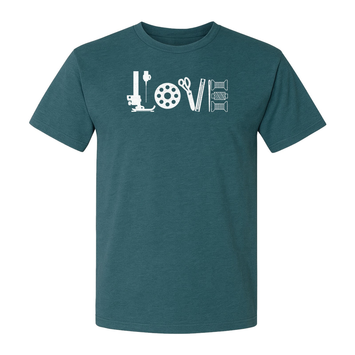 Sewing T-Shirt, Love Machine with Button and Scissors Graphic for Quilters, Seamstresses and Crafters