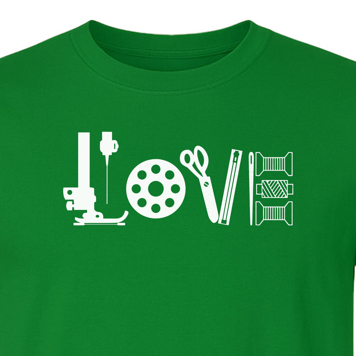 Sewing T-Shirt, Love Machine with Button and Scissors Graphic for Quilters, Seamstresses and Crafters