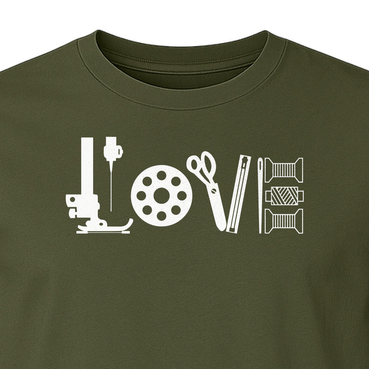 Sewing T-Shirt, Love Machine with Button and Scissors Graphic for Quilters, Seamstresses and Crafters