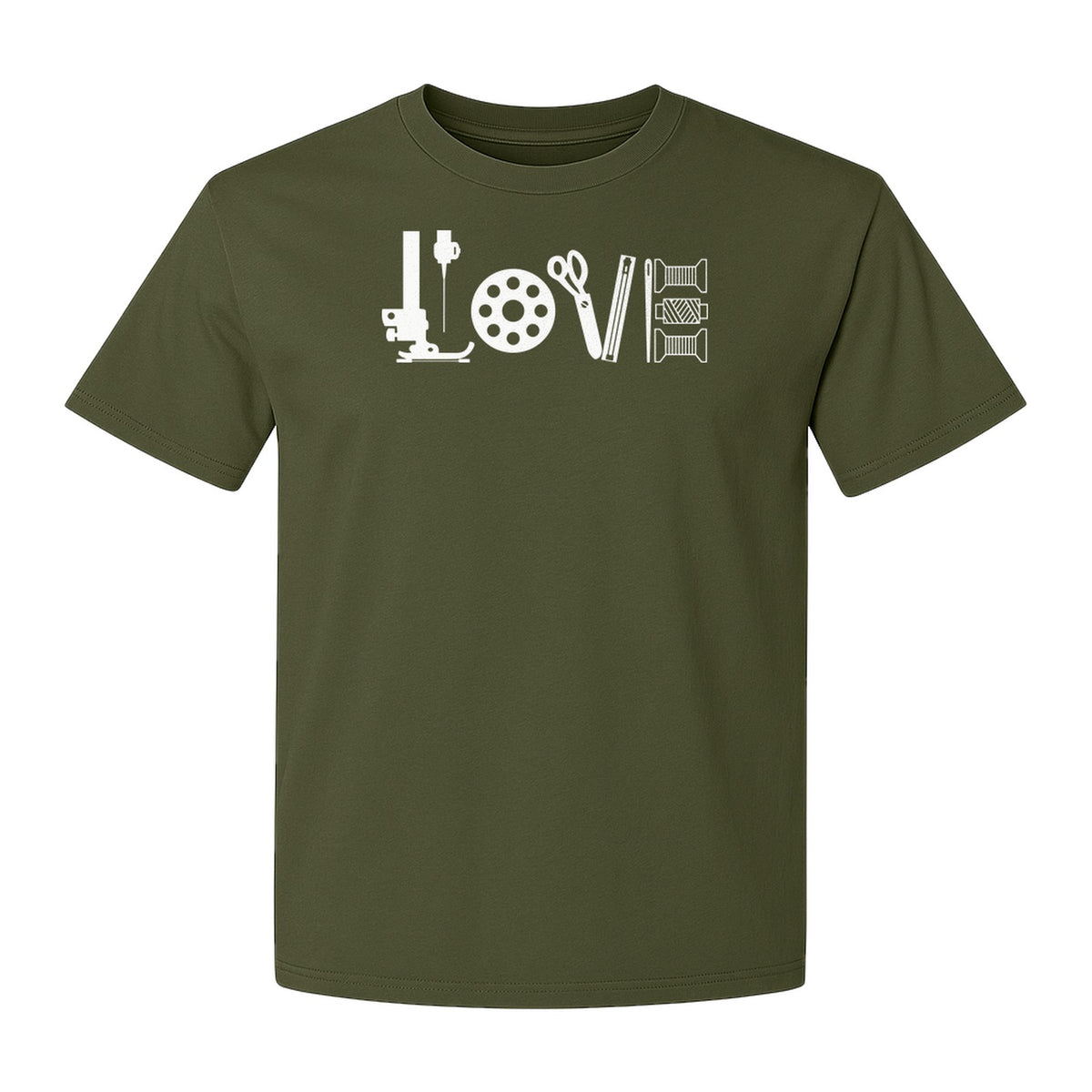Sewing T-Shirt, Love Machine with Button and Scissors Graphic for Quilters, Seamstresses and Crafters