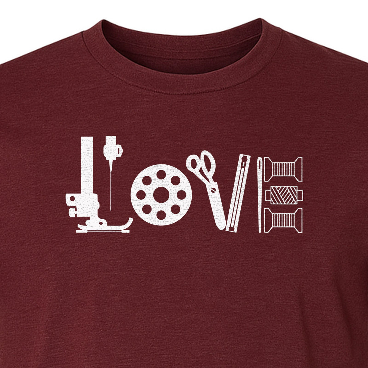 Sewing T-Shirt, Love Machine with Button and Scissors Graphic for Quilters, Seamstresses and Crafters