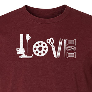 Sewing T-Shirt, Love Machine with Button and Scissors Graphic for Quilters, Seamstresses and Crafters