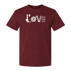 Sewing T-Shirt, Love Machine with Button and Scissors Graphic for Quilters, Seamstresses and Crafters