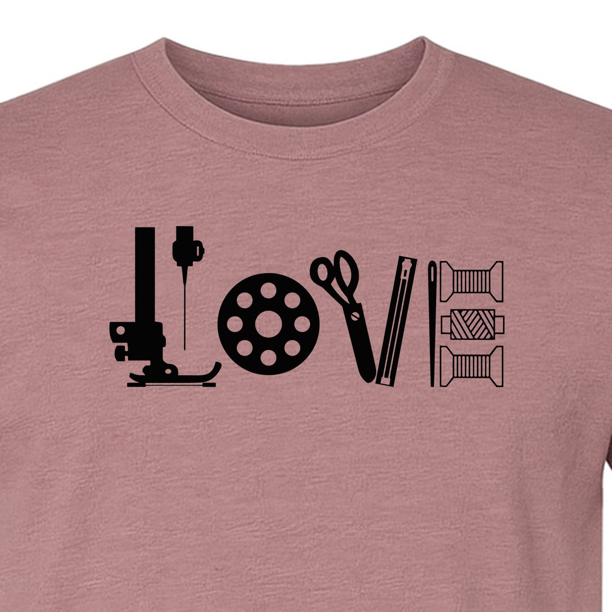 Sewing T-Shirt, Love Machine with Button and Scissors Graphic for Quilters, Seamstresses and Crafters