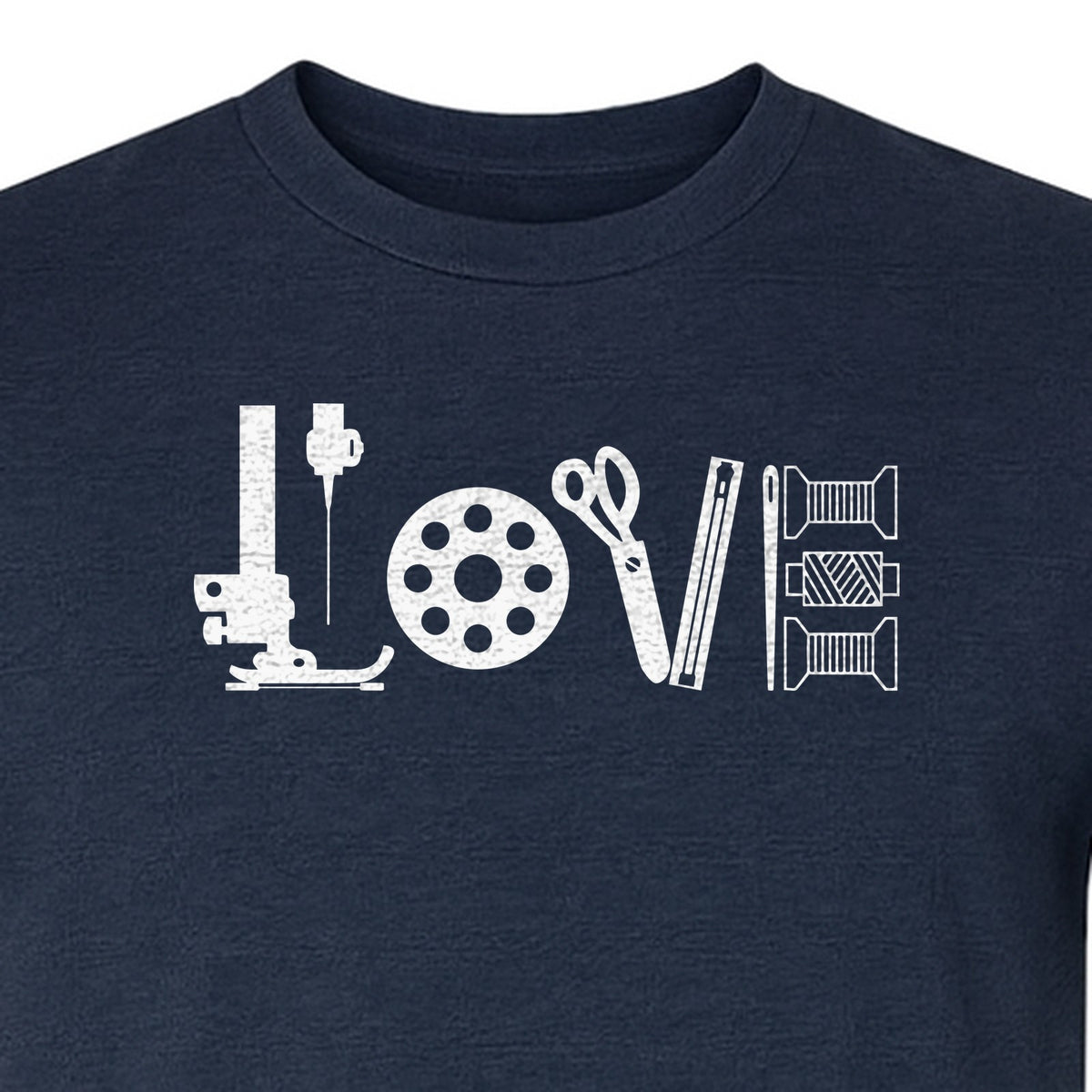 Sewing T-Shirt, Love Machine with Button and Scissors Graphic for Quilters, Seamstresses and Crafters