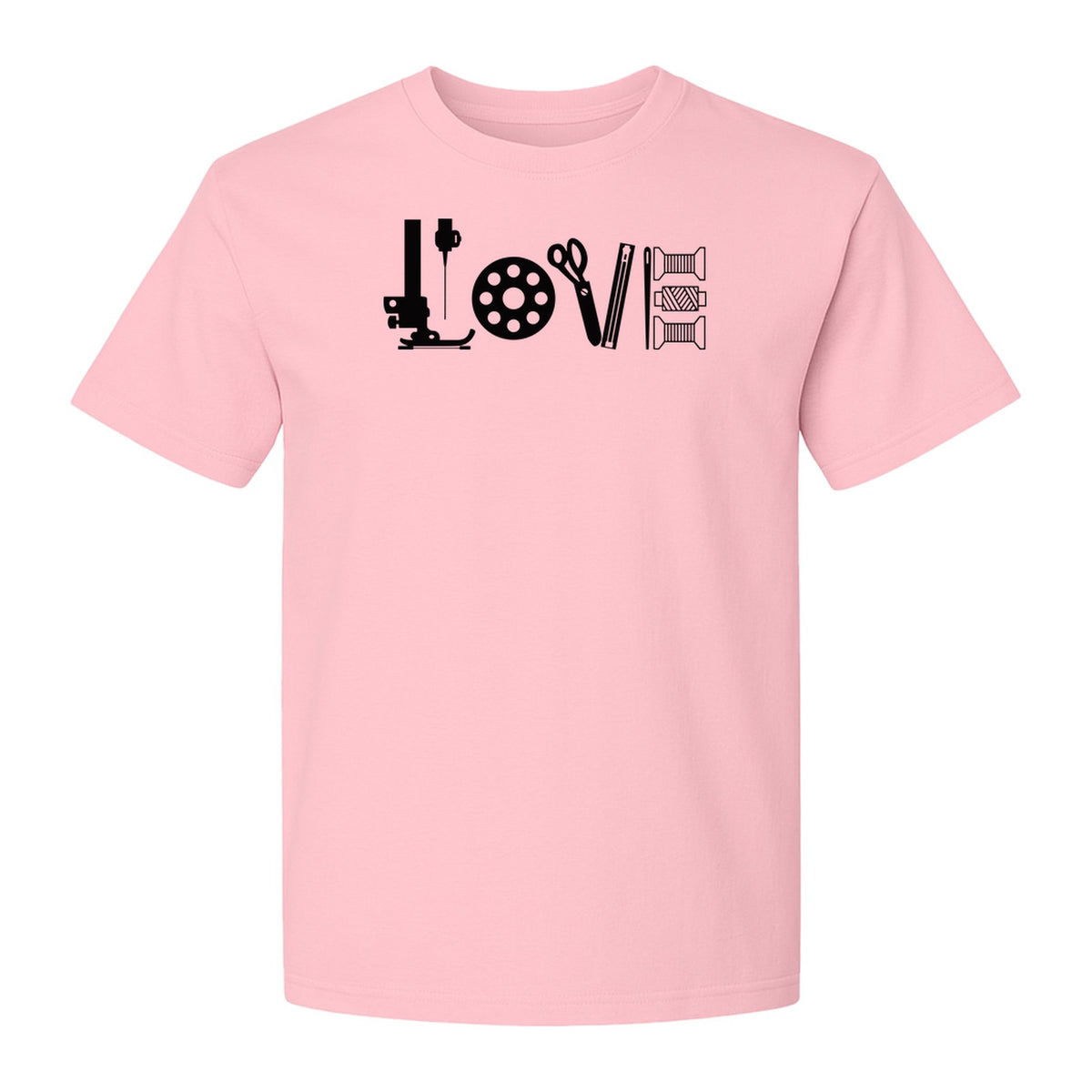 Sewing T-Shirt, Love Machine with Button and Scissors Graphic for Quilters, Seamstresses and Crafters