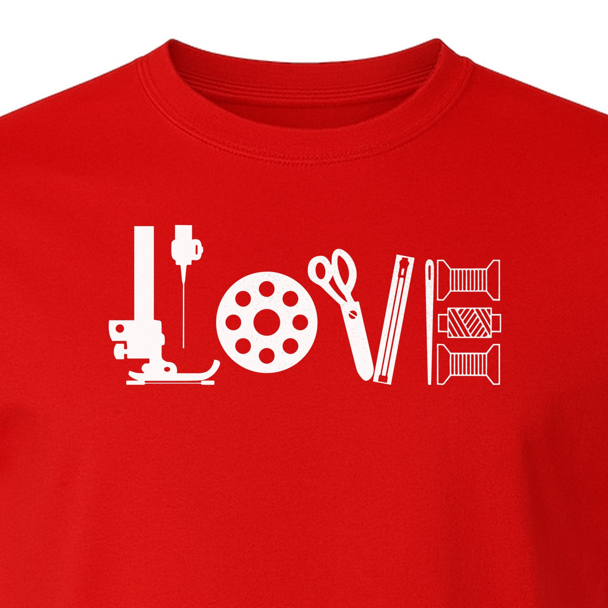Sewing T-Shirt, Love Machine with Button and Scissors Graphic for Quilters, Seamstresses and Crafters