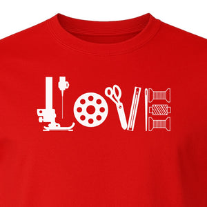 Sewing T-Shirt, Love Machine with Button and Scissors Graphic for Quilters, Seamstresses and Crafters