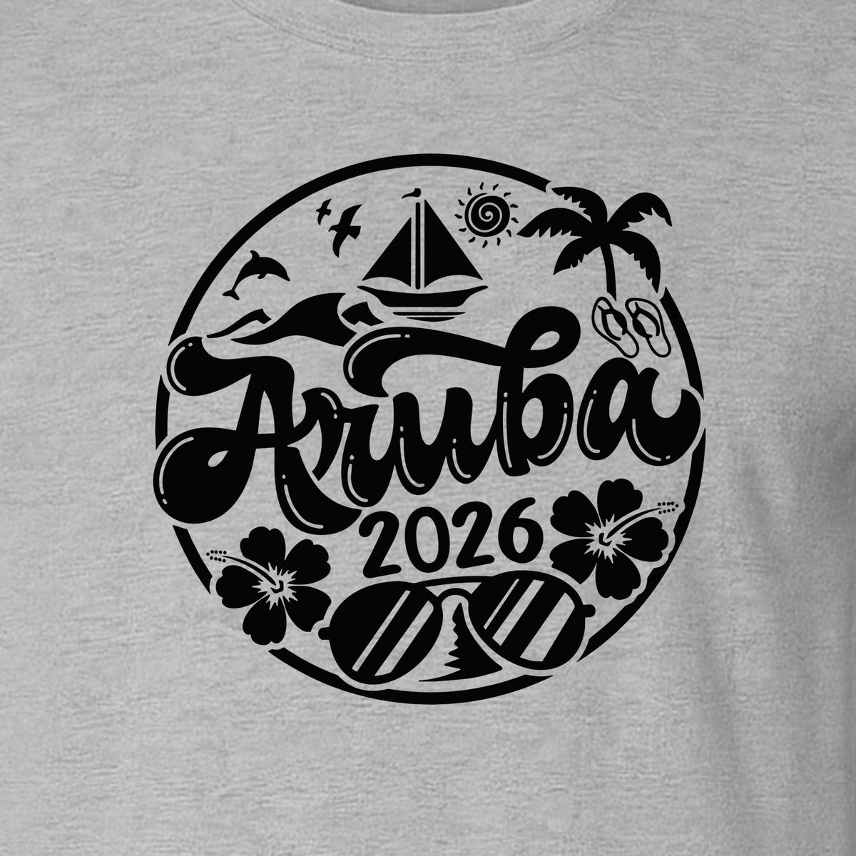 Aruba 2026 T-Shirt, Tropical Sailboat and Palm Tree Vacation Graphic for Beach Trips