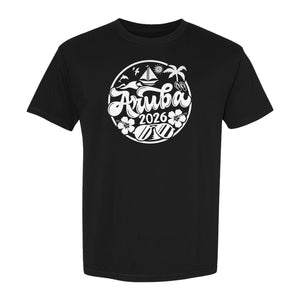 Aruba 2026 T-Shirt, Tropical Sailboat and Palm Tree Vacation Graphic for Beach Trips