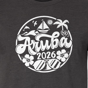 Aruba 2026 T-Shirt, Tropical Sailboat and Palm Tree Vacation Graphic for Beach Trips