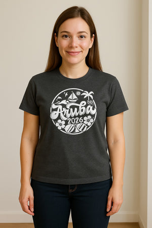 Aruba 2026 T-Shirt, Tropical Sailboat and Palm Tree Vacation Graphic for Beach Trips