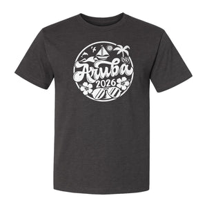 Aruba 2026 T-Shirt, Tropical Sailboat and Palm Tree Vacation Graphic for Beach Trips