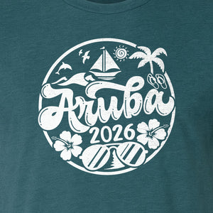 Aruba 2026 T-Shirt, Tropical Sailboat and Palm Tree Vacation Graphic for Beach Trips