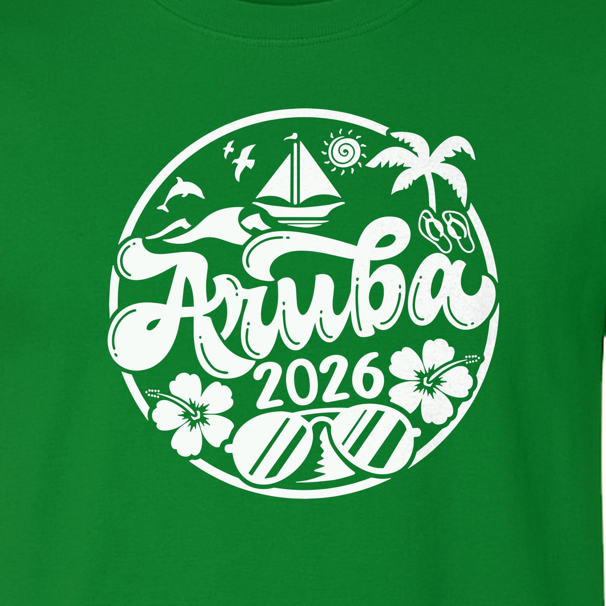 Aruba 2026 T-Shirt, Tropical Sailboat and Palm Tree Vacation Graphic for Beach Trips
