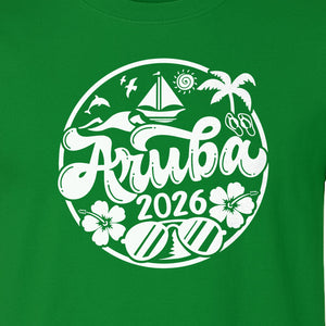 Aruba 2026 T-Shirt, Tropical Sailboat and Palm Tree Vacation Graphic for Beach Trips