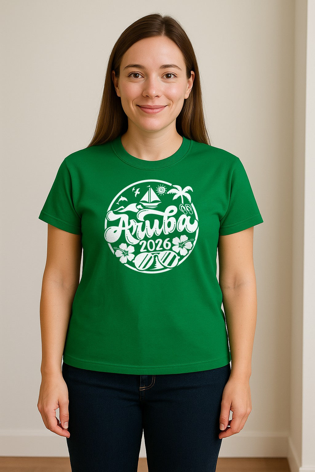 Aruba 2026 T-Shirt, Tropical Sailboat and Palm Tree Vacation Graphic for Beach Trips