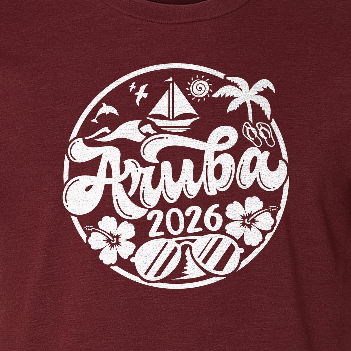 Aruba 2026 T-Shirt, Tropical Sailboat and Palm Tree Vacation Graphic for Beach Trips