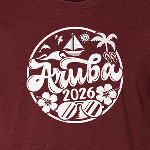 Aruba 2026 T-Shirt, Tropical Sailboat and Palm Tree Vacation Graphic for Beach Trips