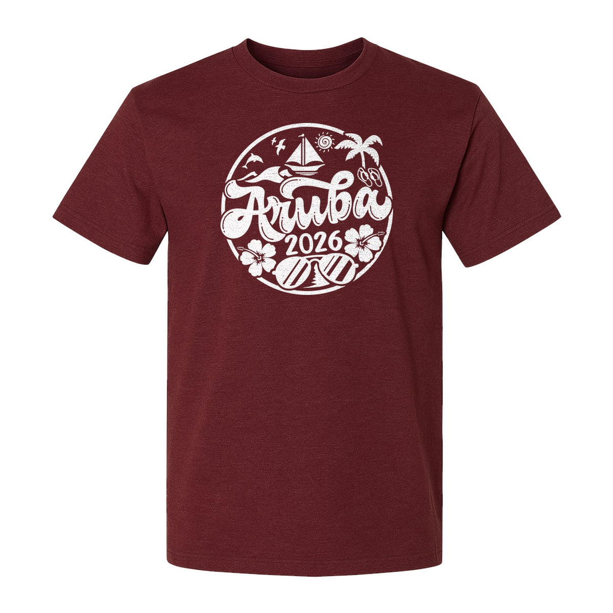 Aruba 2026 T-Shirt, Tropical Sailboat and Palm Tree Vacation Graphic for Beach Trips