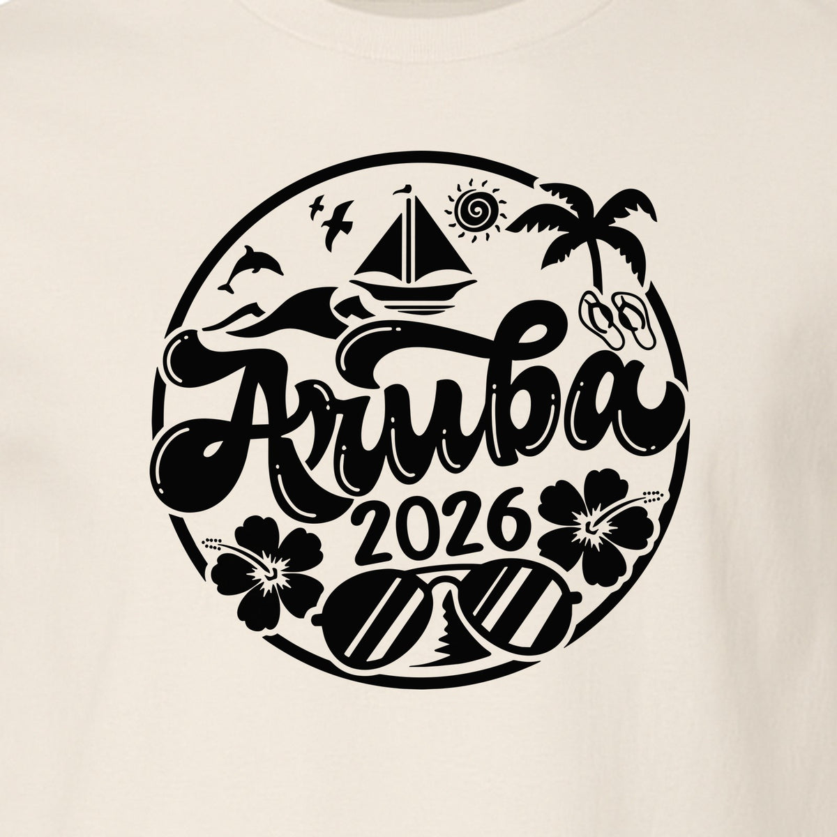 Aruba 2026 T-Shirt, Tropical Sailboat and Palm Tree Vacation Graphic for Beach Trips