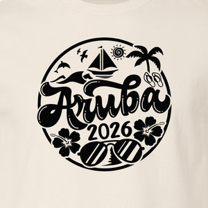 Aruba 2026 T-Shirt, Tropical Sailboat and Palm Tree Vacation Graphic for Beach Trips