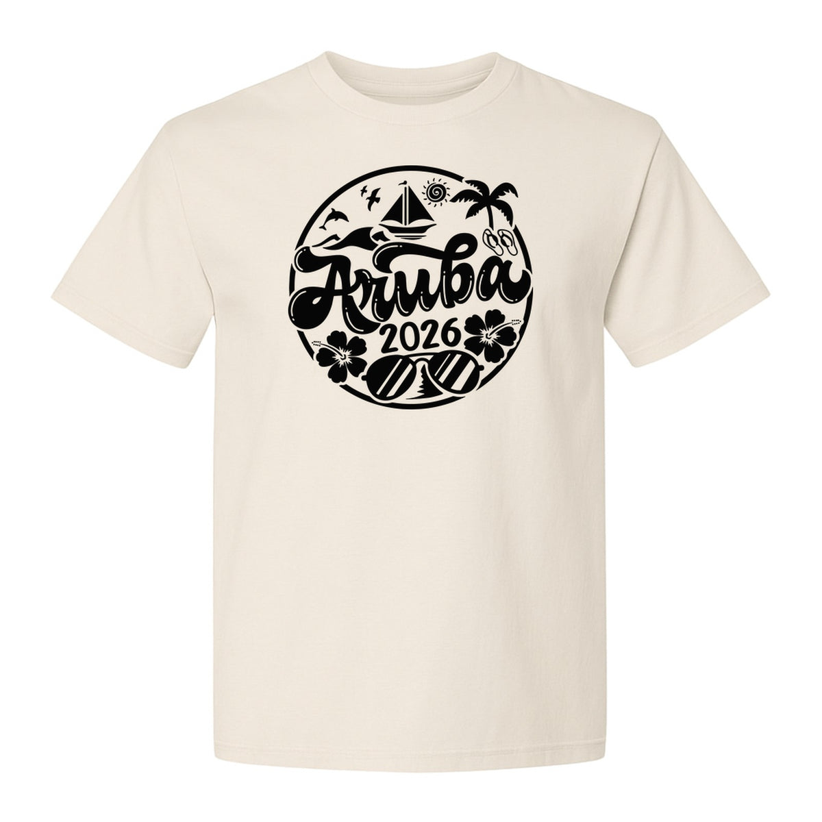Aruba 2026 T-Shirt, Tropical Sailboat and Palm Tree Vacation Graphic for Beach Trips