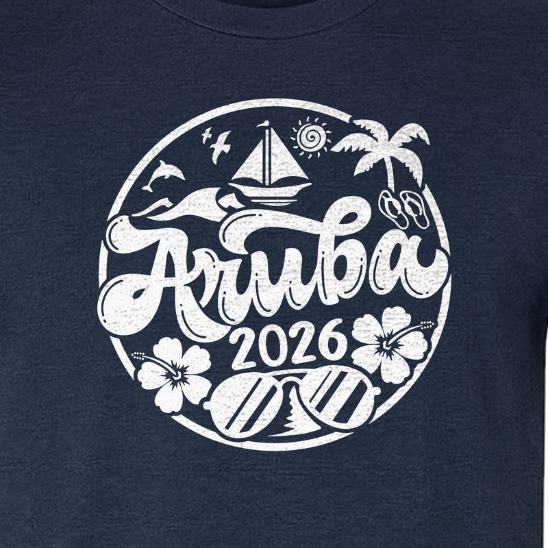 Aruba 2026 T-Shirt, Tropical Sailboat and Palm Tree Vacation Graphic for Beach Trips