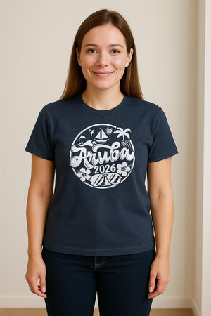 Aruba 2026 T-Shirt, Tropical Sailboat and Palm Tree Vacation Graphic for Beach Trips