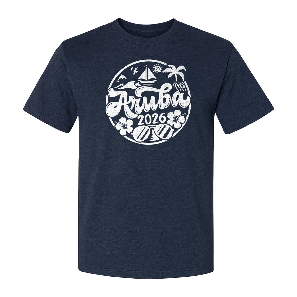 Aruba 2026 T-Shirt, Tropical Sailboat and Palm Tree Vacation Graphic for Beach Trips